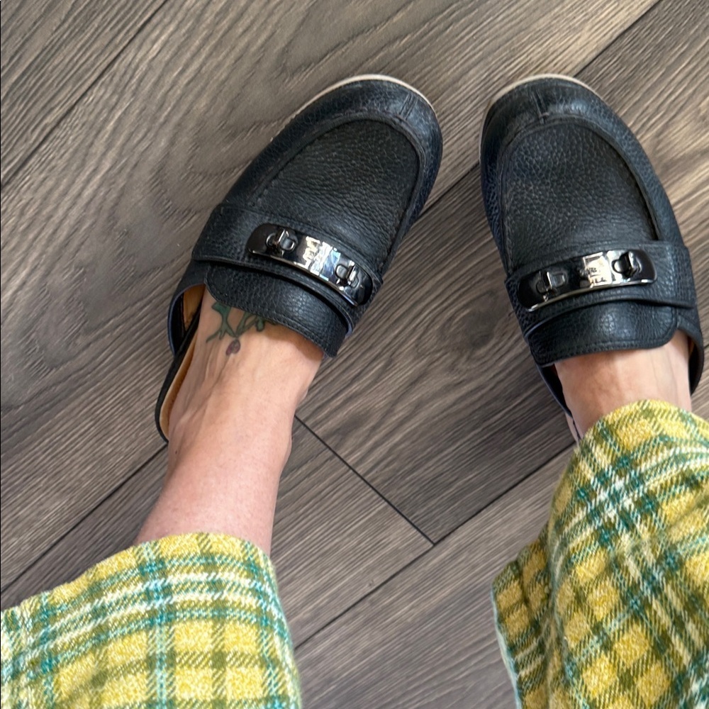Coach Black Leather Adrienne clog platform Loafers